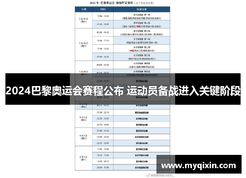2024巴黎奥运会赛程公布 运动员备战进入关键阶段